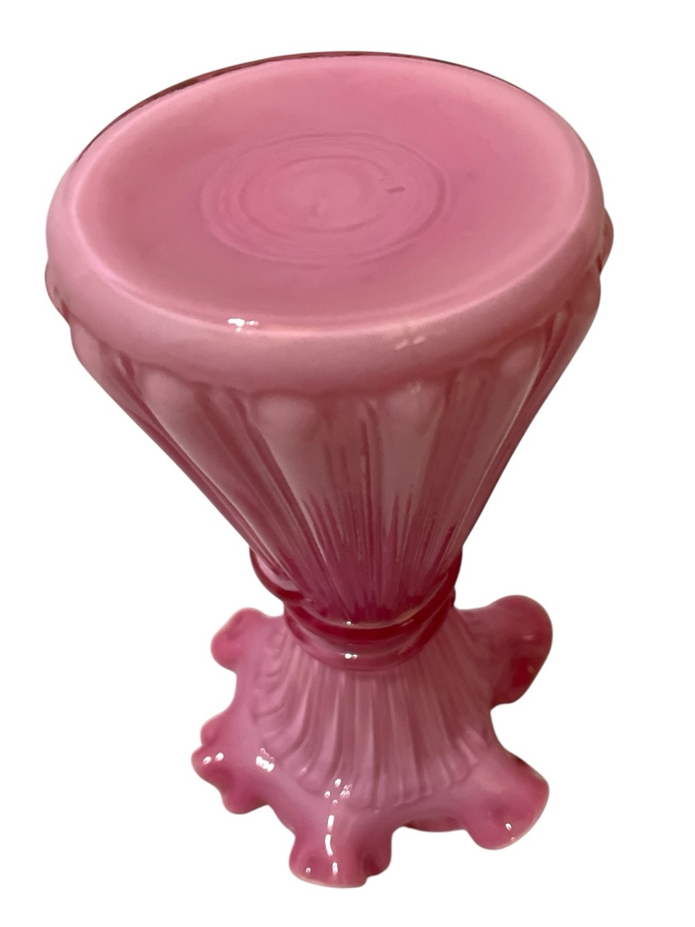 Fenton Wheat Stack Cornshock Vase Wild Rose Ruffled Rim Wheat Stack Ribbed Body - Picture 11 of 15